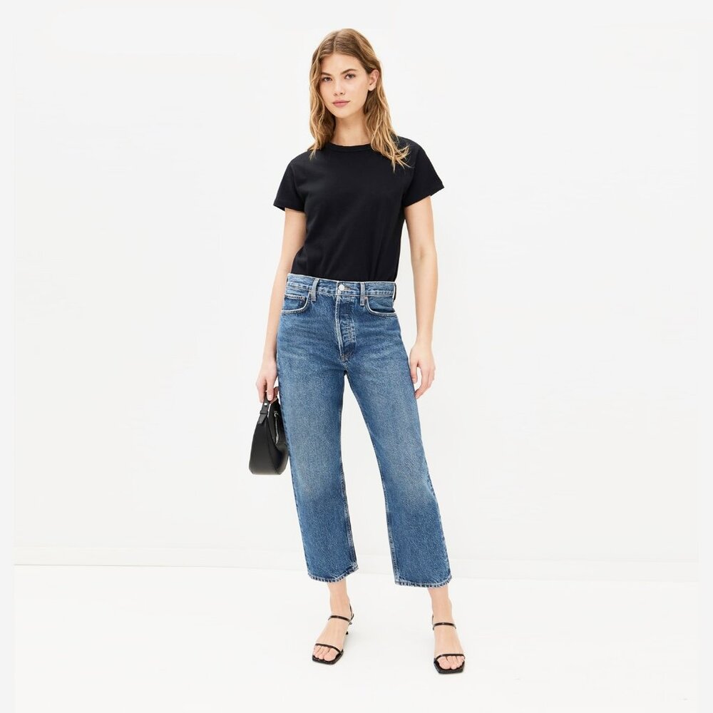 Agolde 90s Crop Mid-Rise Loose Straight Jeans in Control Destroyed Hem - Size 23